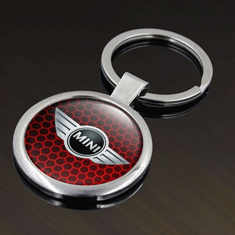 Mini Cooper  Keychain Metal Dark Red Honeycomb Silver Tint Logo Edition