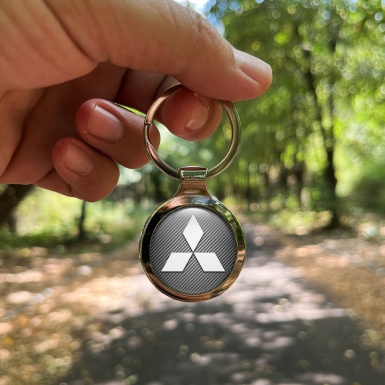 Mitsubishi Metal Key Ring Light Carbon White Shadow Logo Design