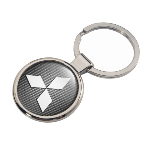 Mitsubishi Metal Key Ring Light Carbon White Shadow Logo Design