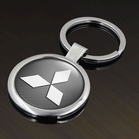 Mitsubishi Metal Key Ring Light Carbon White Shadow Logo Design
