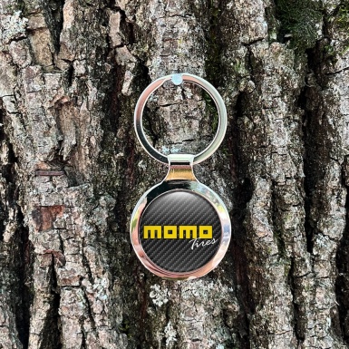 Momo Keychain Metal Dark Carbon Yellow Classic Logo Design