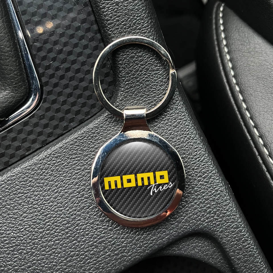 Momo Keychain Metal Dark Carbon Yellow Classic Logo Design | Keychains ...