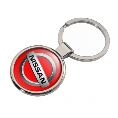 Nissan Keychain Metal Red Silver Bevel Ring Emblem Edition