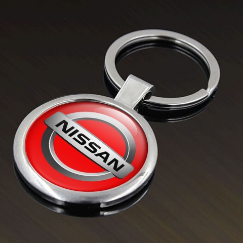 Nissan Keychain Metal Red Silver Bevel Ring Emblem Edition