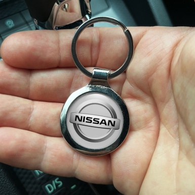 Nissan Key Fob Metal Light Grey Silver Bevel Ring Emblem Edition