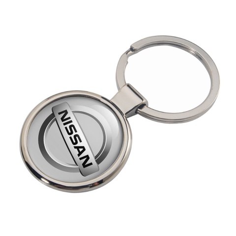 Nissan Key Fob Metal Light Grey Silver Bevel Ring Emblem Edition