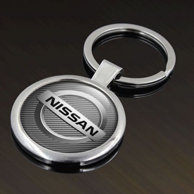 Nissan Key Holder Metal Light Carbon Silver Bevel Ring Emblem Edition