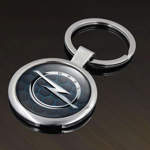 Opel Key Holder Metal Graphite Neon Blue Honeycomb Silver Logo Design