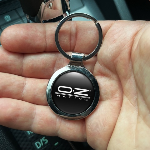 OZ Racing Metal Key Ring Black White Stripes Logo Design