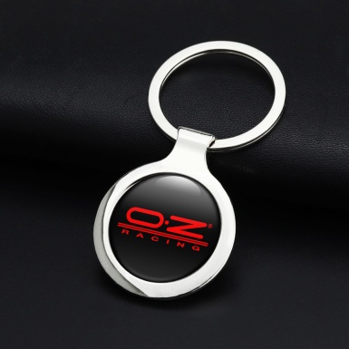 OZ Racing Metal Key Ring Black Red Stripes Logo Design