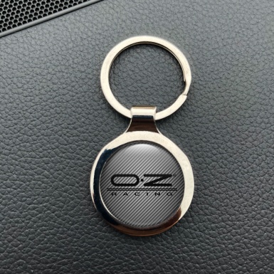 OZ Racing Metal Key Ring Light Carbon Black Stripes Logo Design