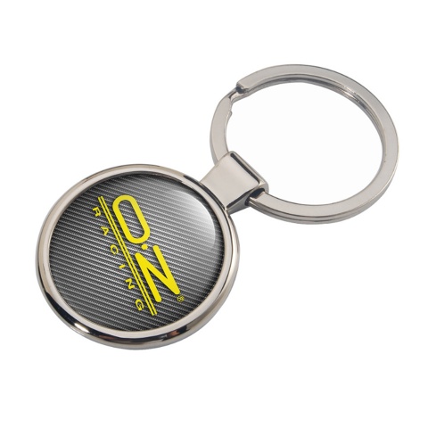 OZ Racing Metal Key Ring Light Carbon Yellow Stripes Logo Design