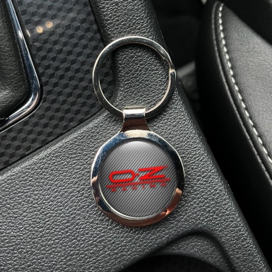 OZ Racing Metal Key Ring Light Carbon Red Stripes Logo Design