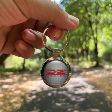 OZ Racing Metal Key Ring Light Carbon Red Stripes Logo Design