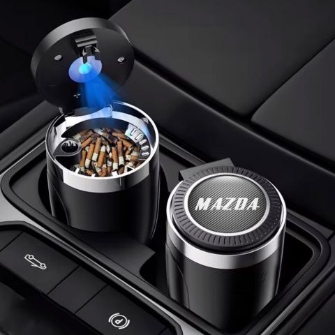 Mazda Trash Can Ashtray Gray White Logo Print 