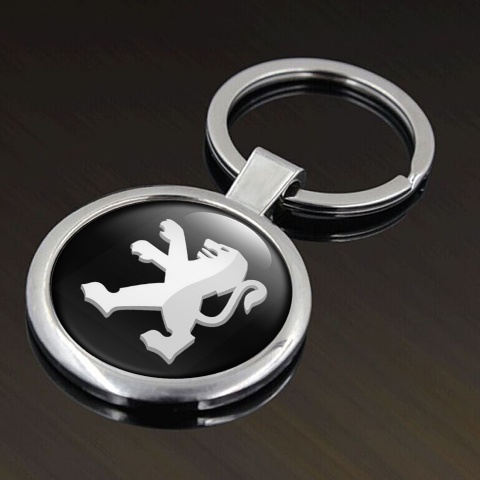Peugeot Keychain Metal Black White Grey Logo Effect Design