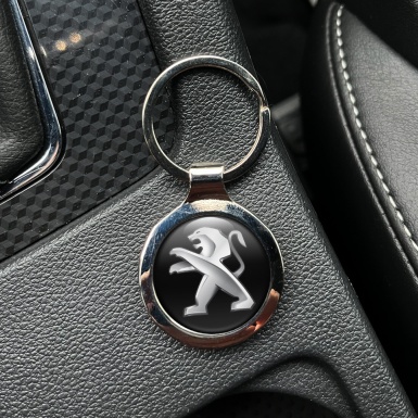 Peugeot Metal Key Ring Black Grey Silver Bevel Logo Design 