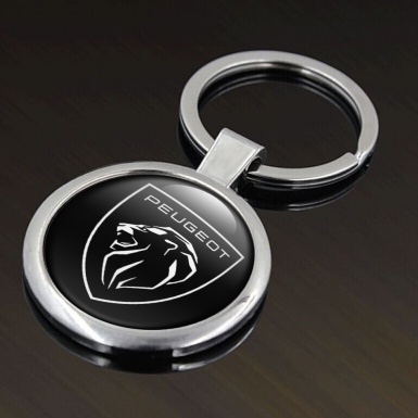Peugeot Silhouette Metal Key Fob Black White Shield Logo