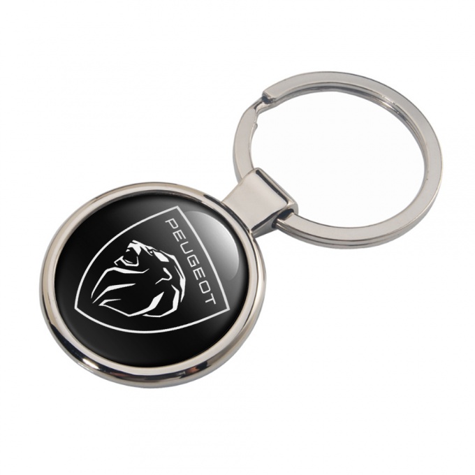 Peugeot Silhouette Metal Key Fob Black White Shield Logo