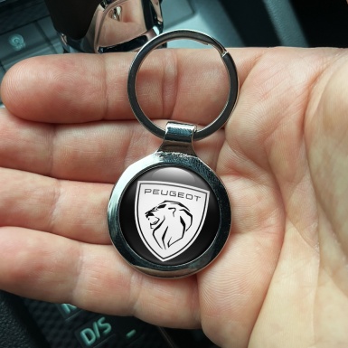 Peugeot Silhouette Metal Key Chain Black White Shield Emblem Design 