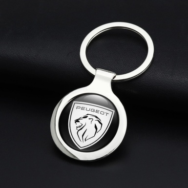 Peugeot Silhouette Metal Key Chain Black White Shield Emblem Design 