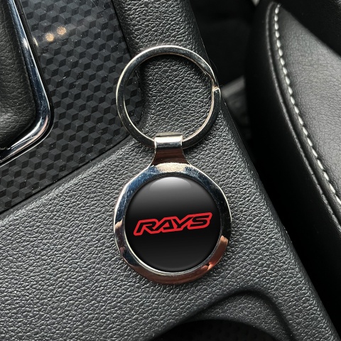 Rays Rays Keychain Metal Black Red Outline Design