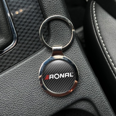 Ronal Ronal Metal Key Ring Dark Carbon White Logo Red Stripes Design