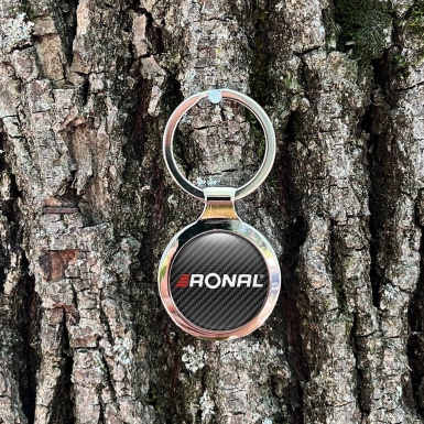 Ronal Ronal Metal Key Ring Dark Carbon White Logo Red Stripes Design