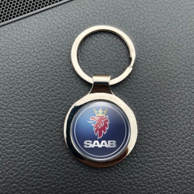 Saab Key Holder Metal Dark Blue Silver Ring Edition