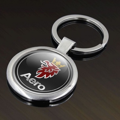 Saab Aero Keychain Metal Dark Carbon Red Griffon Design