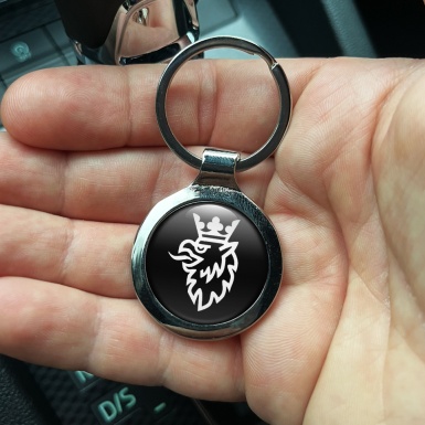 Saab Metal Key Ring Black  White Griffon Crown Edition