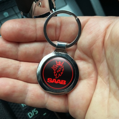 Saab Key Fob Metal Black Red Circle Crown Design