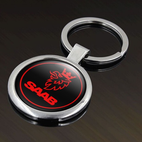 Saab Key Fob Metal Black Red Circle Crown Design