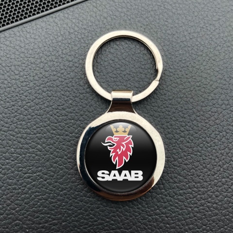 Saab Key Holder Metal Black Red Logo Gold Crown Edition