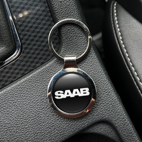 Saab Metal Fob Chain Black White Clean Logo Design