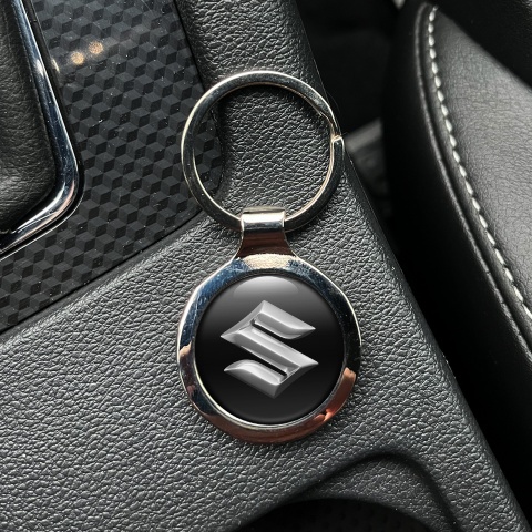 Suzuki Metal Key Ring Black Silver Chrome Logo