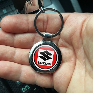 Suzuki Metal Key Ring White Red Circle Square Logo Edition