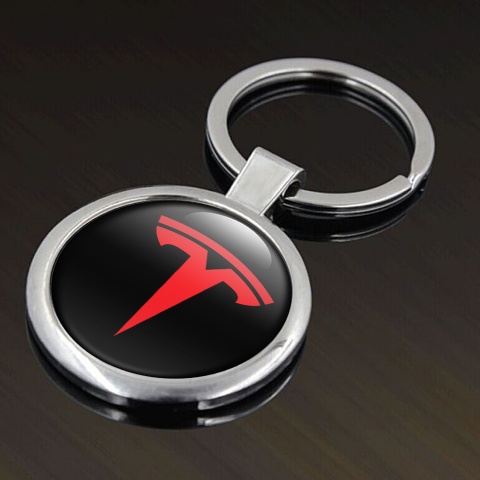 Tesla Keychain Metal Black Classic Red Logo Design