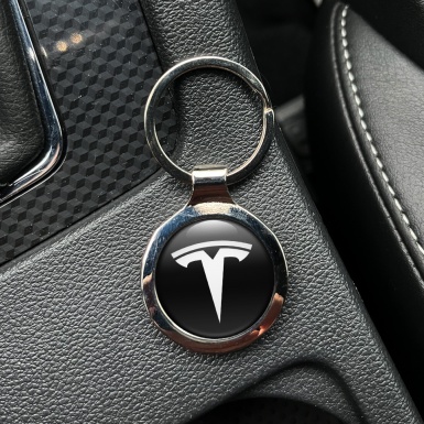 Tesla Metal Key Ring Black Classic White Logo Design