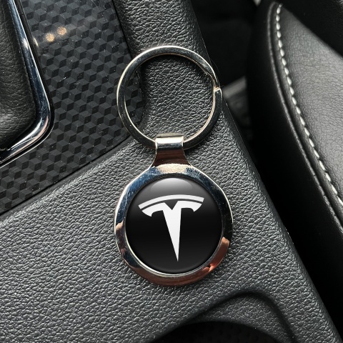 Tesla Metal Key Ring Black Classic White Logo Design