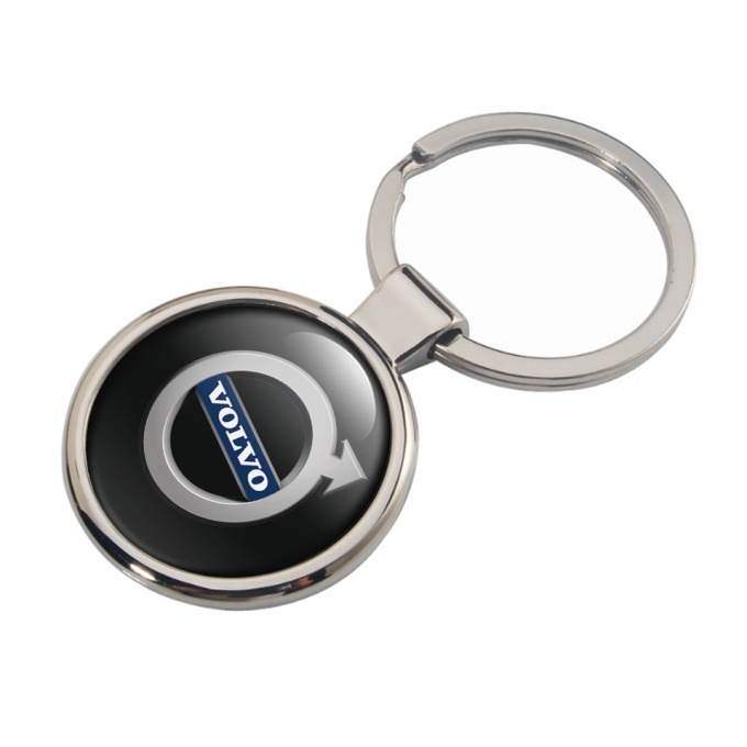 Volvo Metal Fob Chain Black Silver Ring Blue Logo