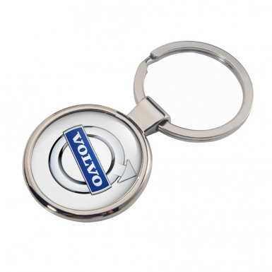 Volvo Key Chain Metal Light Pearl Silver Ring Blue Logo Edition