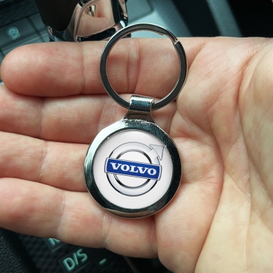 Volvo Key Chain Metal Light Pearl Silver Ring Blue Logo Edition