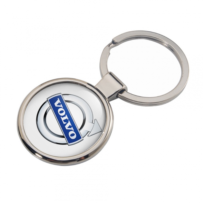 Volvo Key Chain Metal Light Pearl Silver Ring Blue Logo Edition