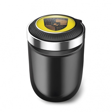 Porsche Trash Can Ashtray Yellow Print and Wood Effect Logo 