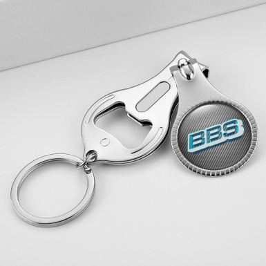 BBS Key Fob Chain Ring Holder Fingernail Trimmer Dark Carbon Sky Blue Logo