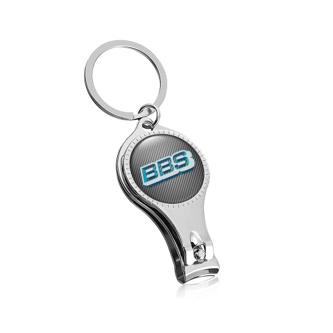 BBS Key Fob Chain Ring Holder Fingernail Trimmer Dark Carbon Sky Blue Logo