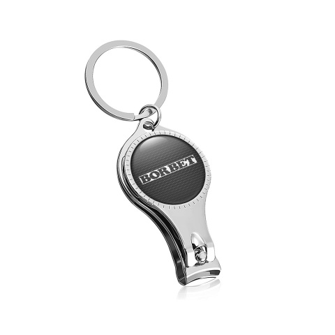 Borbet Key Chain Ring Fingernail Clipper Dark Carbon White Rectangular Logo