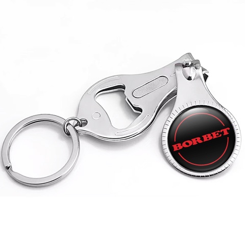 Borbet Key Chain Nail Trimmer Black Red Classic Domed Emblem