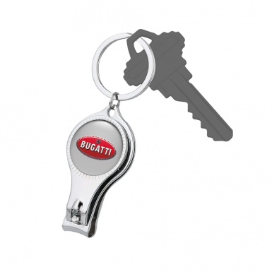 Bugatti Keychain Nail Clipper Light Grey Classic Red Domed Logo